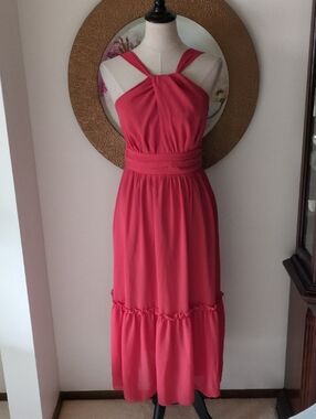 Grace Karin Coral Pink Halter Midi Dress